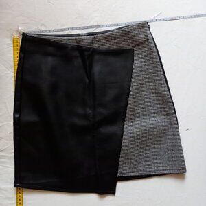 Black and grey faux-leather asymmetrical mini skirt, size 34 US2 NWT